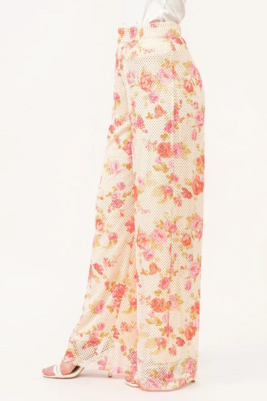 And The Why Fishnet Floral Printed Crop Pants