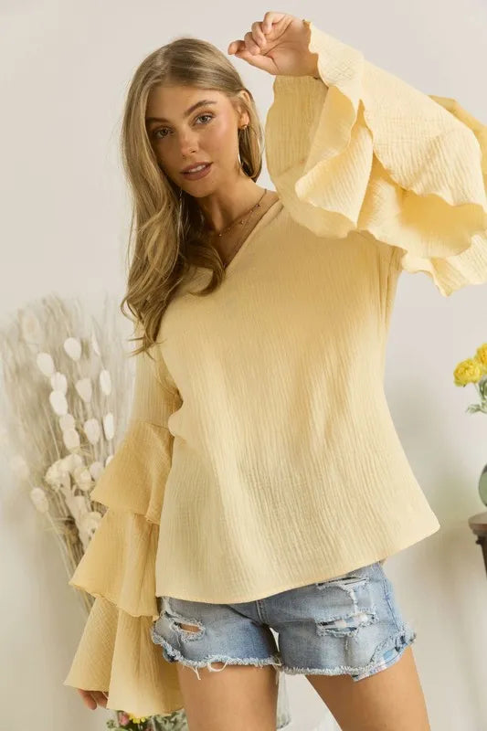 ADORA Layered Bell Sleeve Blouse Blouses