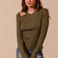 SO ME Rib Knit Top with Shoulder Cut Out OLIVE Tops