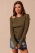 SO ME Rib Knit Top with Shoulder Cut Out OLIVE Tops