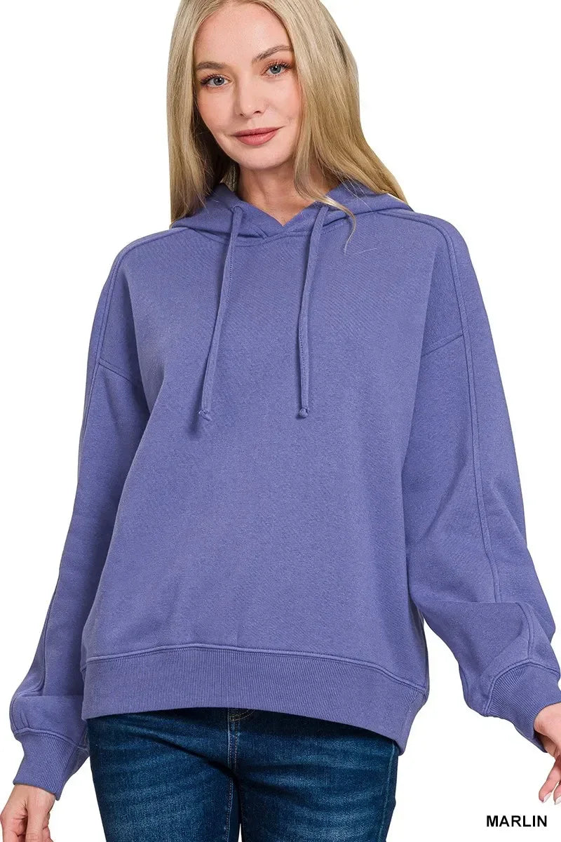 Zenana Drawstring Relaxed Fit Fleece Hoodie Marlin - DAVERRI FASHIONS