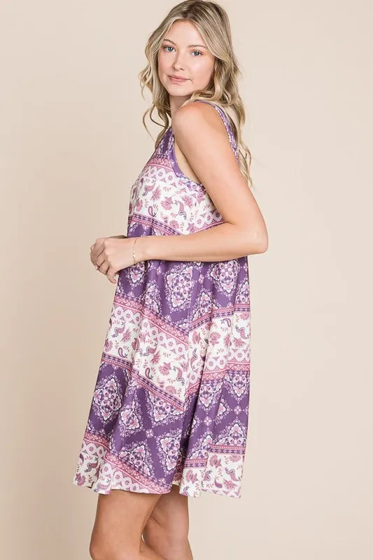 BOMBOM Bohemian Print Sleeveless Dress