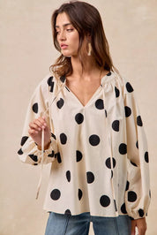 BiBi Polka Dot Exaggerated Balloon Sleeves Blouse | Tops Daverri Fashions