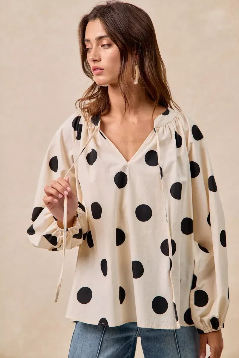 BiBi Polka Dot Exaggerated Balloon Sleeves Blouse - DAVERRI FASHIONS
