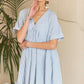 ADORA Ruffled Hem Striped V-Neck Babydoll Dress Light Blue S Babydoll Dresses