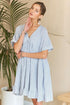 ADORA Ruffled Hem Striped V-Neck Babydoll Dress Light Blue S Babydoll Dresses