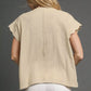 Beige textured cotton Umgee top with embroidered scallop sleeves