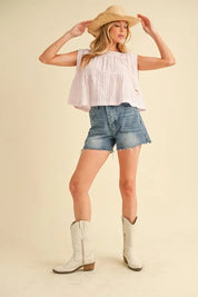 Aemi+Co Ruched Striped Round Neck Sleeveless Top | Tops Daverri Fashions