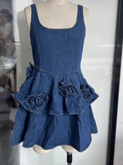 Ruffled Layered Scoop Neck Denim Dress | Daverri Fashions
