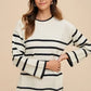 Annie Wear Side Slit Striped Round Neck Sweater - DAVERRI FASHIONS