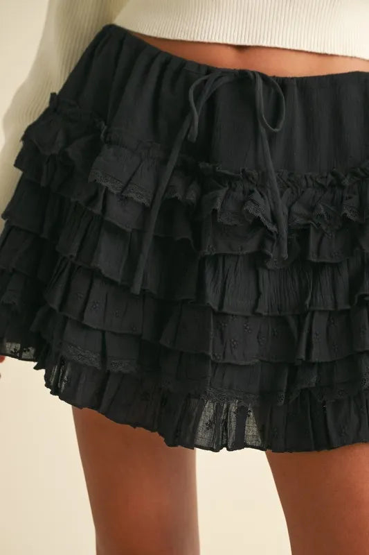 MABLE Ruffle Detailed Cotton Gauze Tiered Mini Skirt