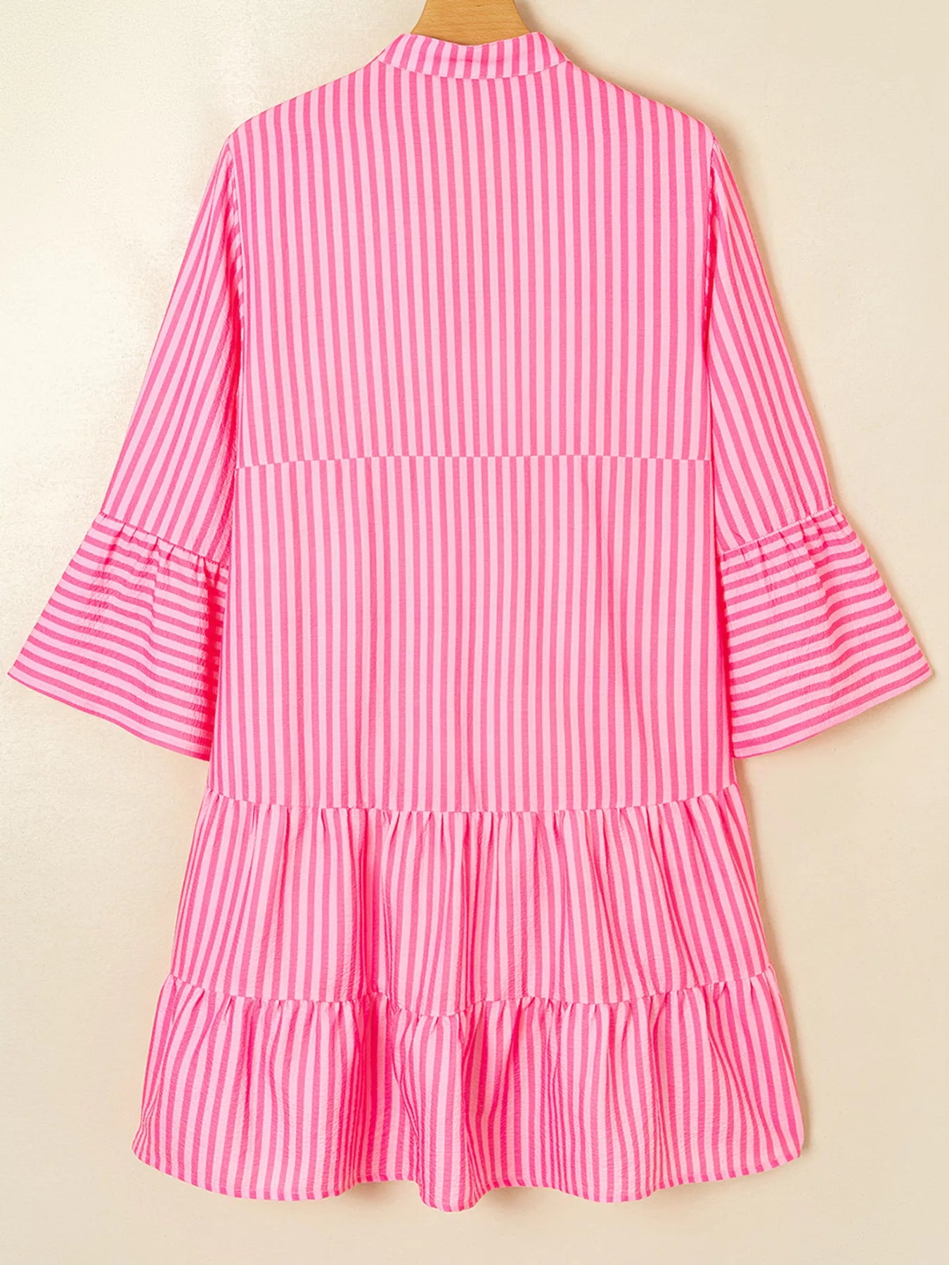 Pink white striped flare sleeve tiered flowy mini dress