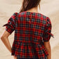 SO ME Christmas Holiday Plaid Ribbon Short Sleeves Top - DAVERRI FASHIONS