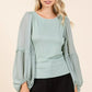 Mittoshop Mixed Media Textured Knit Chiffon Long Sleeve Top - DAVERRI FASHIONS