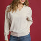 Umgee Linen Long Sleeves Elastic Hem Blouse - DAVERRI FASHIONS