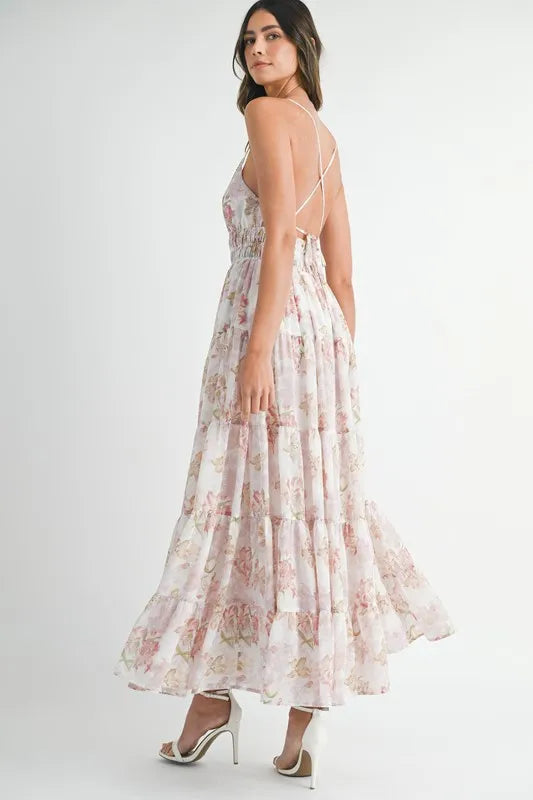 MABLE Floral Print Tiered Cami Maxi Dress Cami Dresses