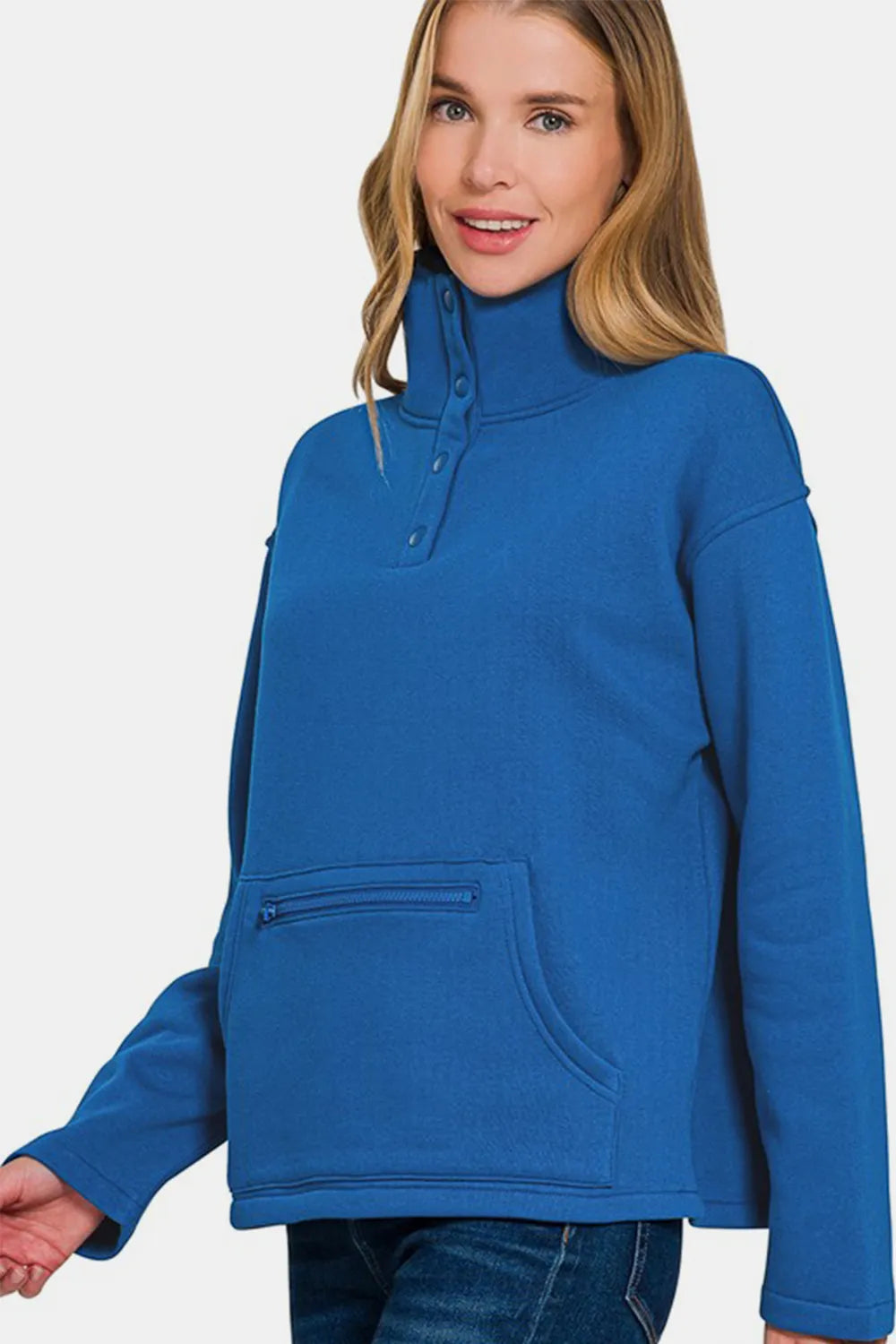 Zenana Turtleneck Half Snap Fleece Sweatshirt Sweatshirts