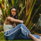 BiBi Striped Tape Details With Bot Tied Point Elastic Waist Jeans Jeans
