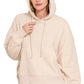 Zenana Oversized Fleece Kangaroo Pocket Hoodie Beige - DAVERRI FASHIONS