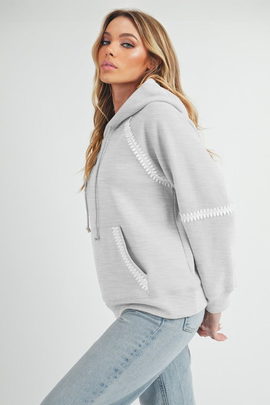 Aemi + Co Lace Detail Drawstring Hoodie with Kangaroo Pocket