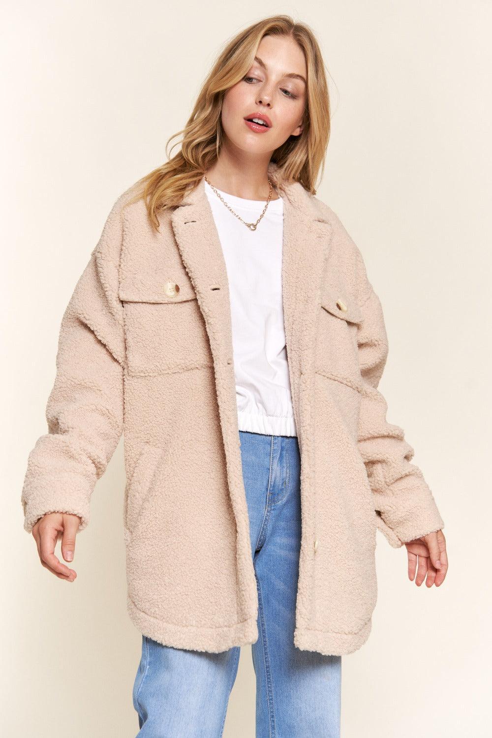 And The Why Teddy Sherpa Button Down Curved Hem Shacket | Shackets Daverri Fashions