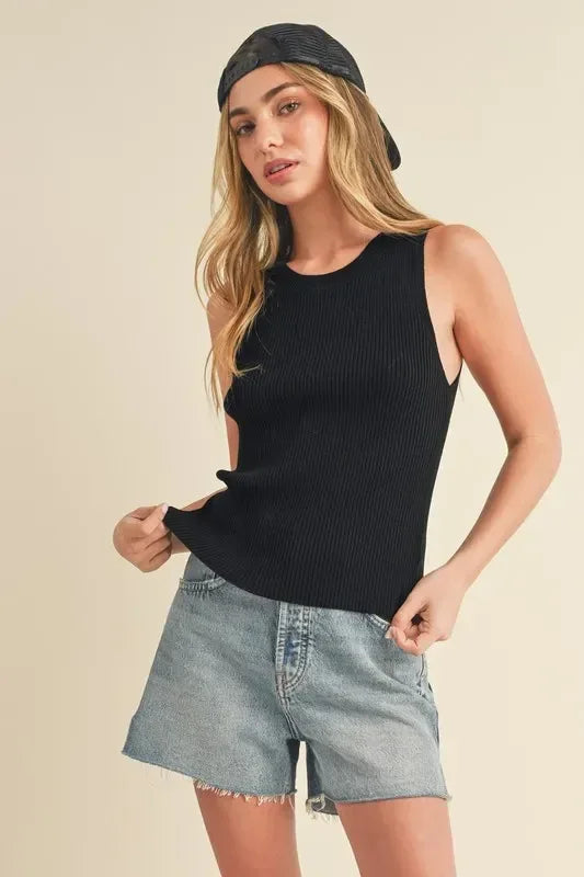 Aemi + Co Ribbed Round Neck Knit Tank - DAVERRI FASHIONS