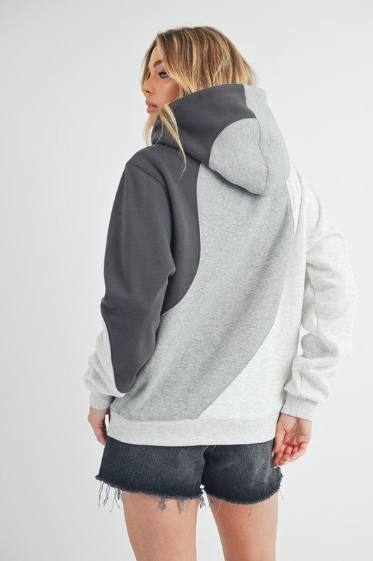 Aemi + Co Color Block Hoodie with Kangaroo Pocket Hoodies