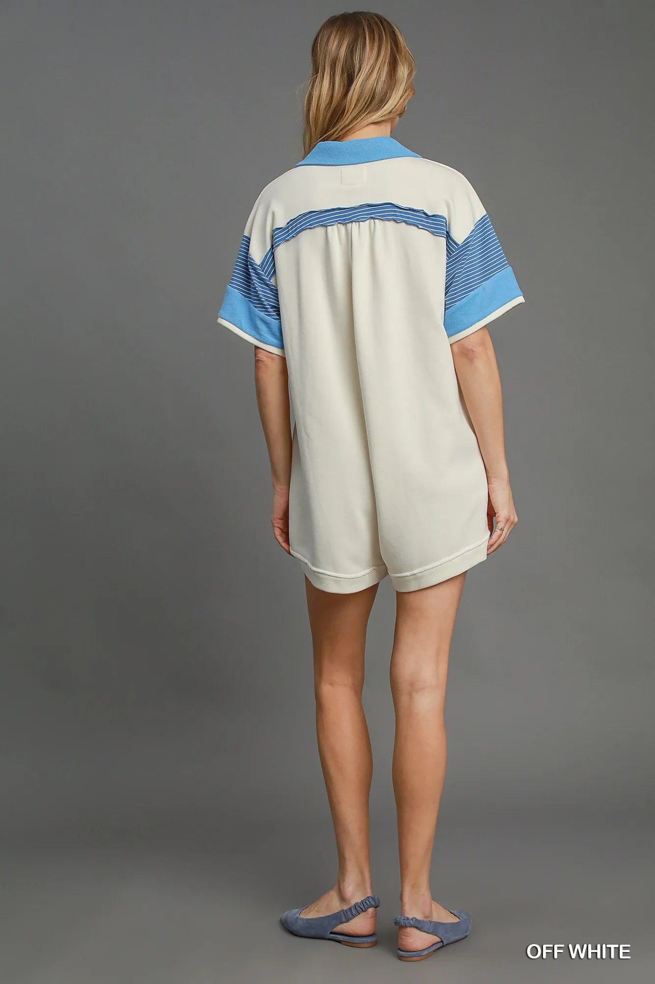 Umgee French Terry Collared Colorblock Romper Rompers
