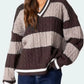 Striped Cable Knit V-Neck Sweater - DAVERRI FASHIONS