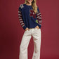 Umgee Flower Jacquard Striped Long Sleeve Sweater - DAVERRI FASHIONS