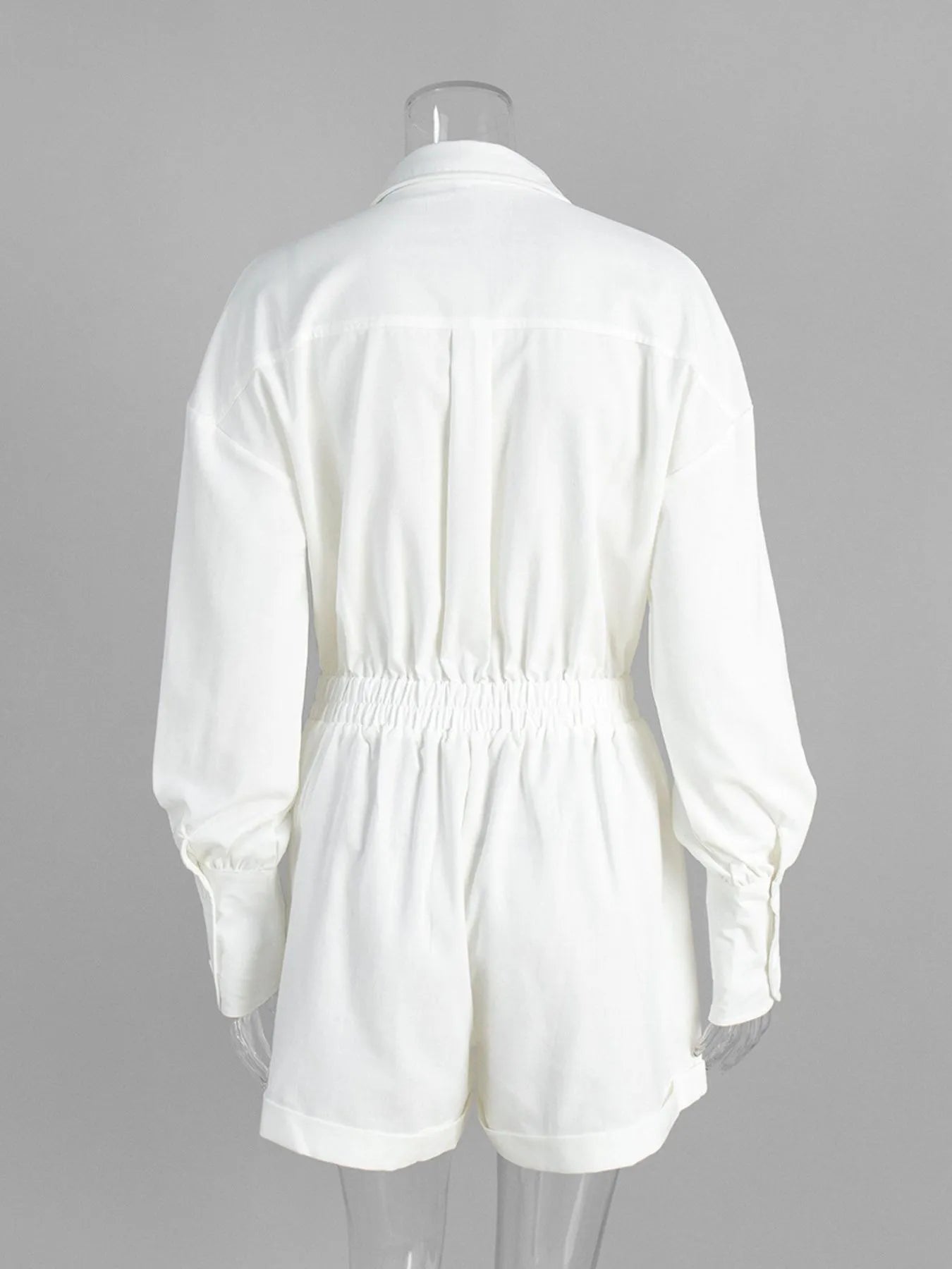 Casual Button Front Long Sleeve Romper | Rompers Daverri Fashions