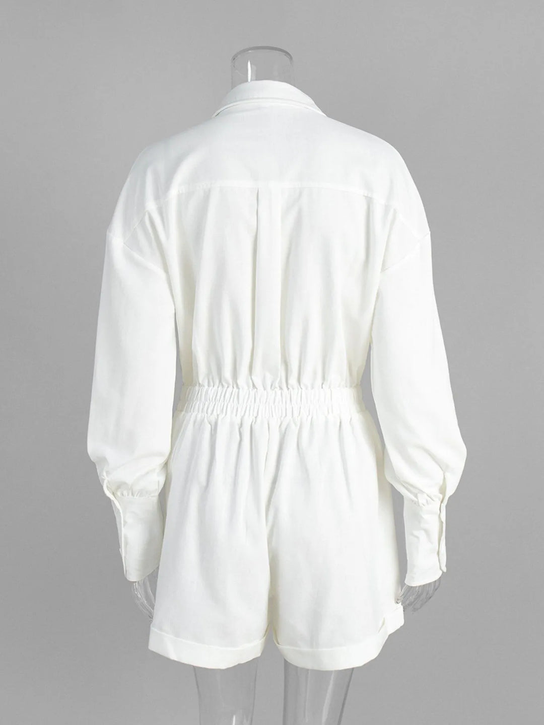 Casual Button Front Long Sleeve Romper | Rompers Daverri Fashions