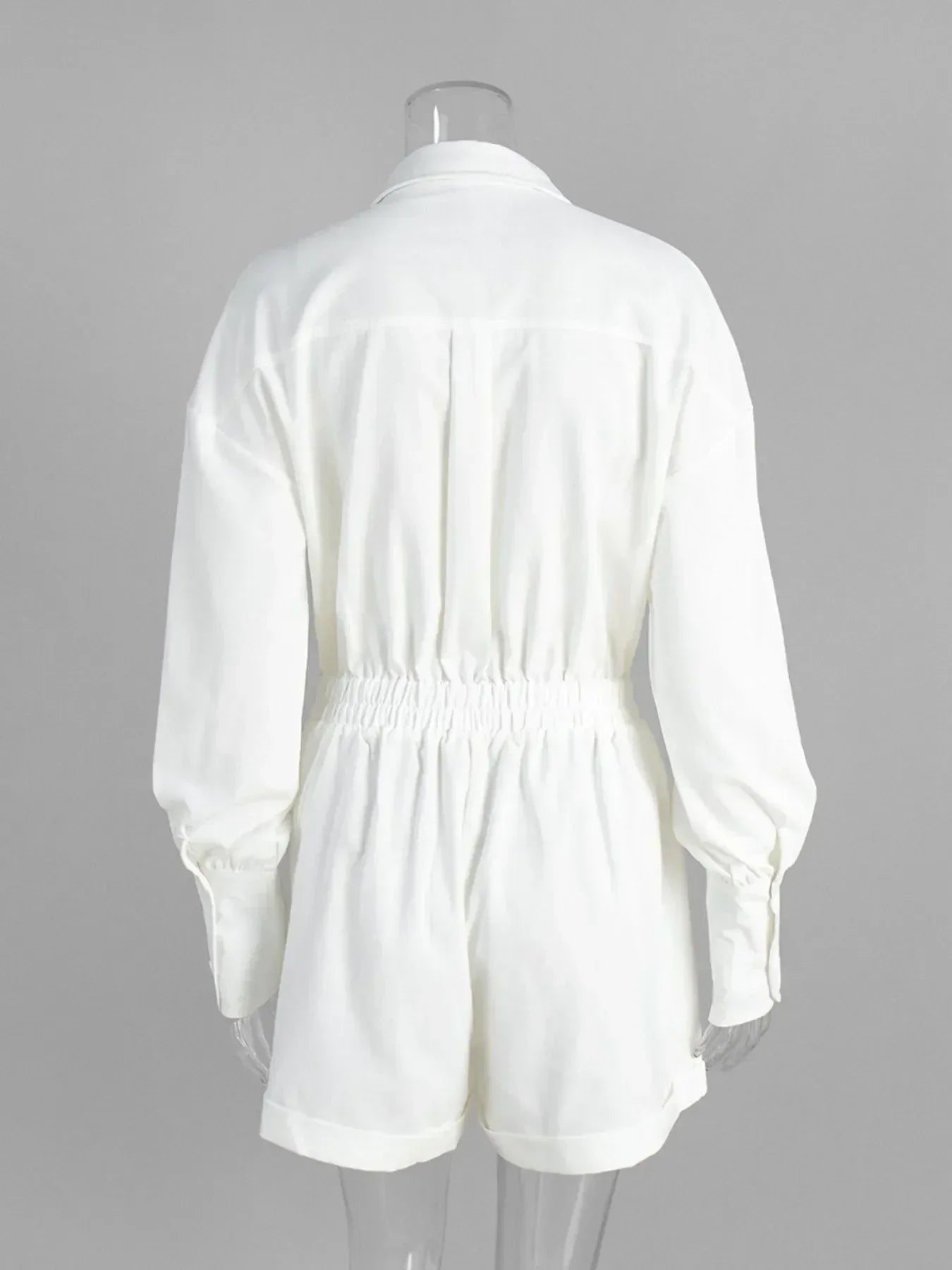 Casual Button Front Long Sleeve Romper - DAVERRI FASHIONS