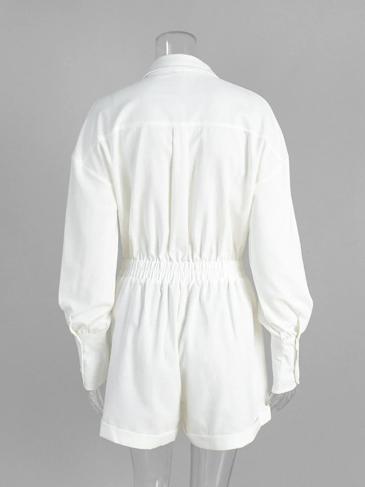 Casual Button Front Long Sleeve Romper | Rompers Daverri Fashions