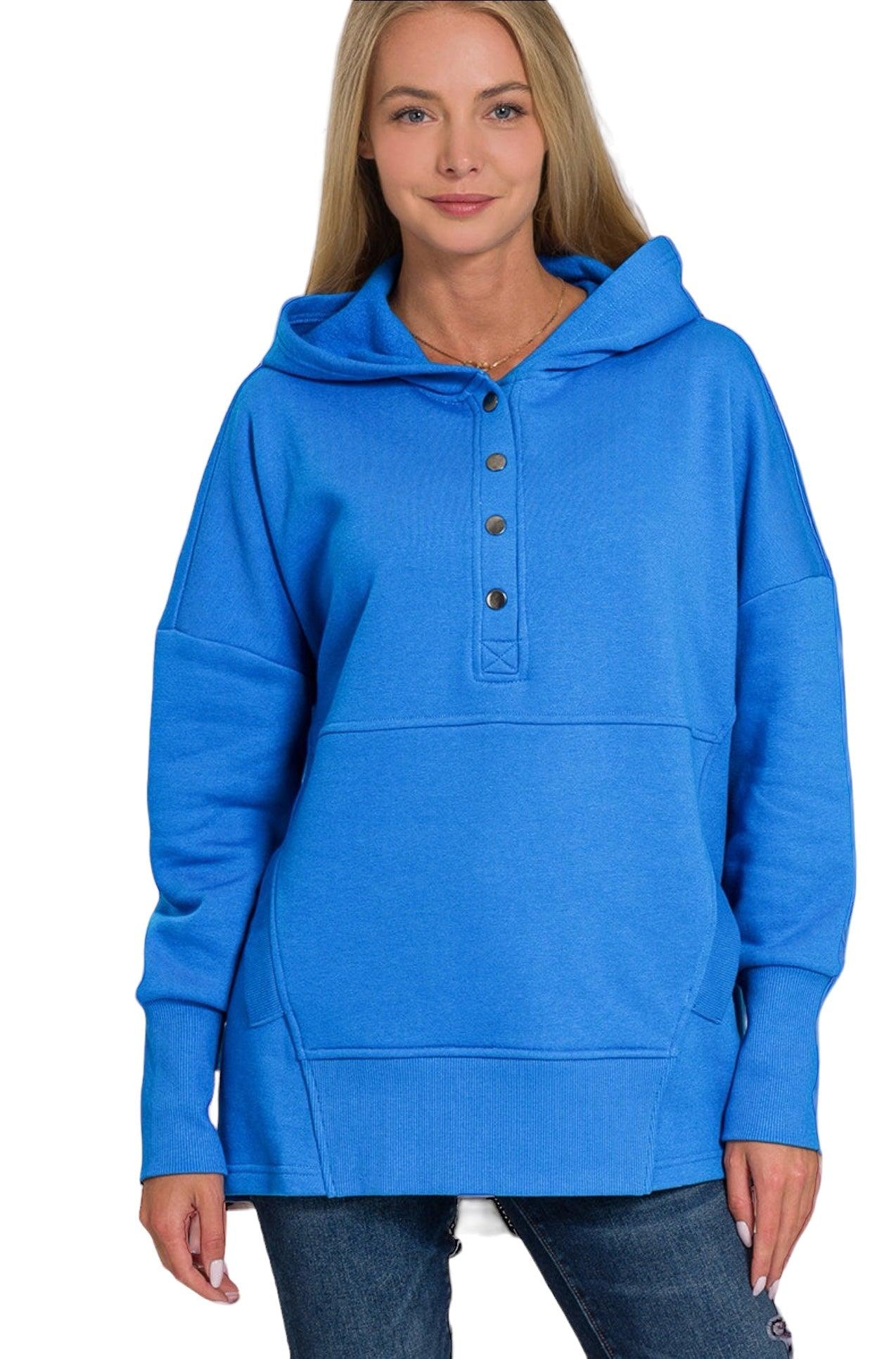 Half Snap Loose Fit Hooded Pullover Sweatshirts