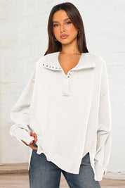 White Exposed Seam Side Slit Long Sleeve Sweatshirt | Sweatshirts Daverri Fashions