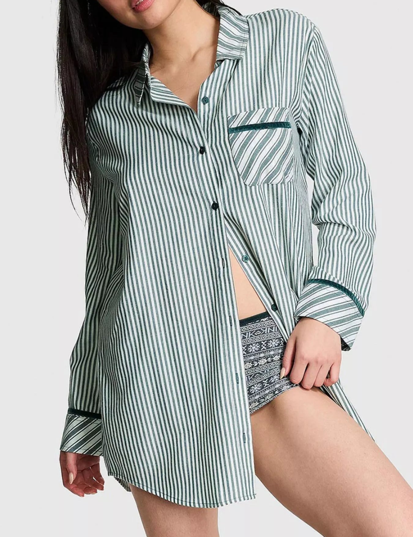 Green Striped Long Sleeve Button-Up Shirt | Shirts Daverri Fashions