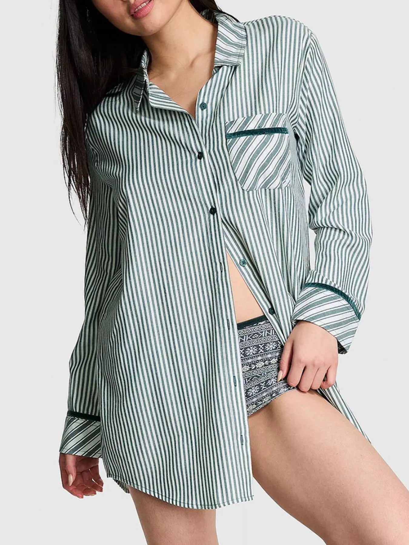Green Striped Long Sleeve Button-Up Shirt | Shirts Daverri Fashions