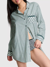 Green Striped Long Sleeve Button-Up Shirt | Shirts Daverri Fashions