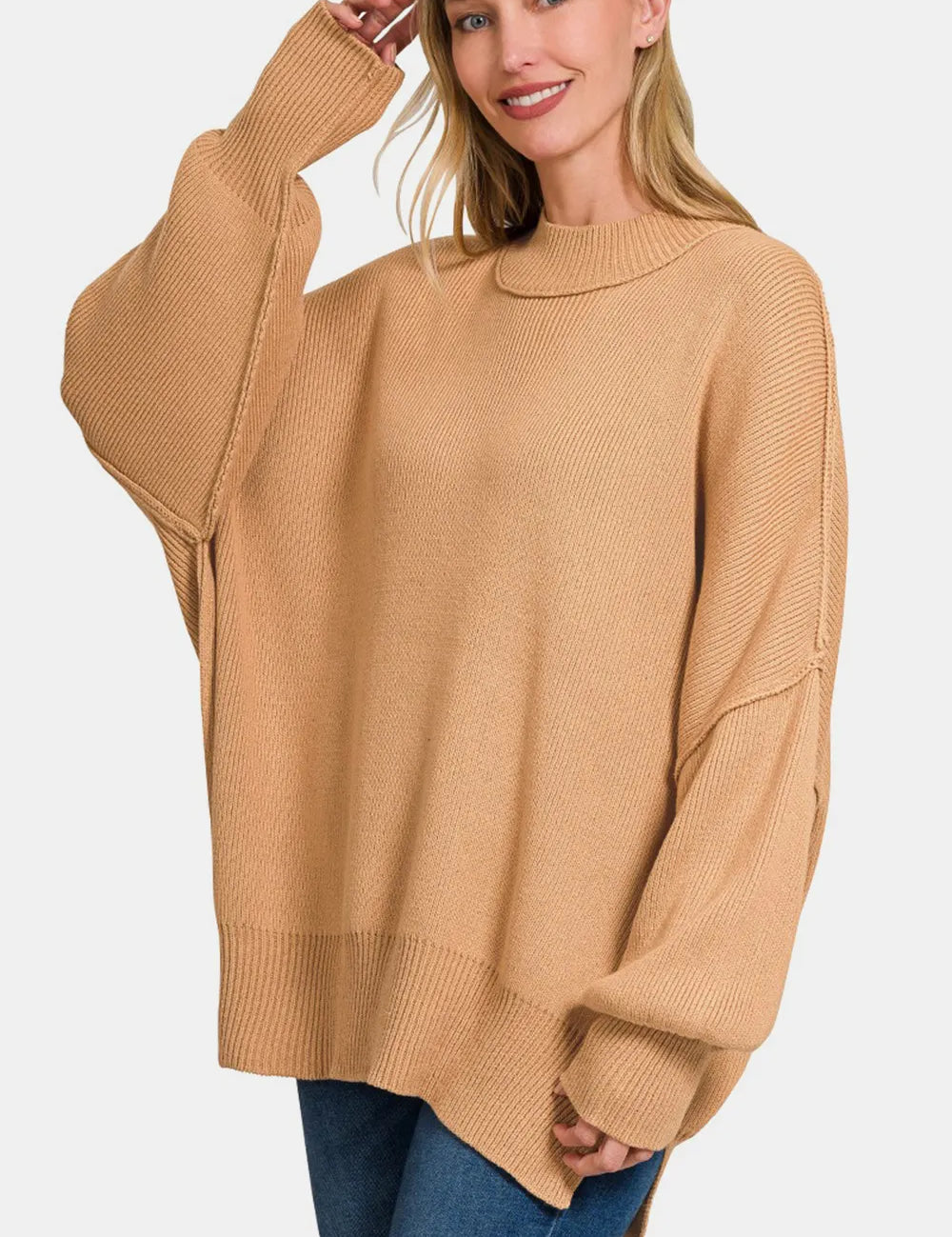 Dk Brush S M Zenana Side Sit Oversize Sweater Dk Brush | Sweaters Daverri Fashions