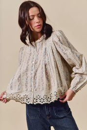 SO ME Floral Print Lace Button Down Shirt | Daverri Fashions