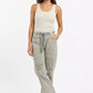 BiBi Drawstring Striped Twill Barrel Pants in soft beige gray