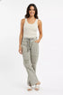 BiBi Drawstring Striped Twill Barrel Pants in soft beige gray