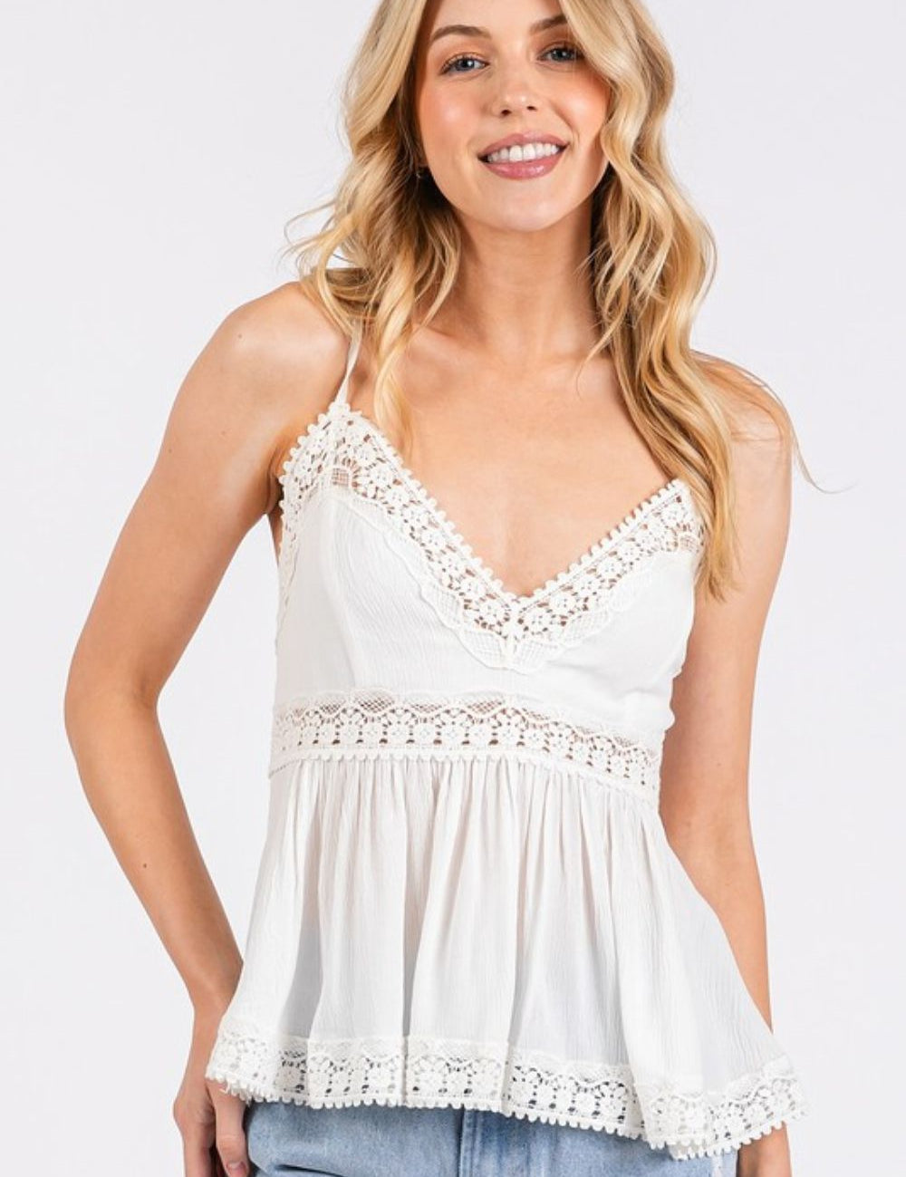 Mittoshop Crisscross Back Lace Detail V-Neck Cami