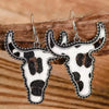 Alloy Animal Print Cow Head Earrings - DAVERRI FASHIONS