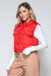 Snobbish Snap Down Quilted Crop Vest | Vest Jackets Daverri Fashions