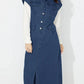 Slit Half Button Collared Neck Cap Sleeve Denim Dress - DAVERRI FASHIONS