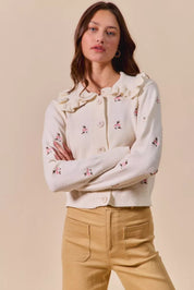 SO ME Collared Floral Embroidered Button Down Sweater Cardigan | Cardigans Daverri Fashions