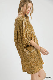 Umgee Metallic Leopard Print V-Neck Kimono Dress | Daverri Fashions