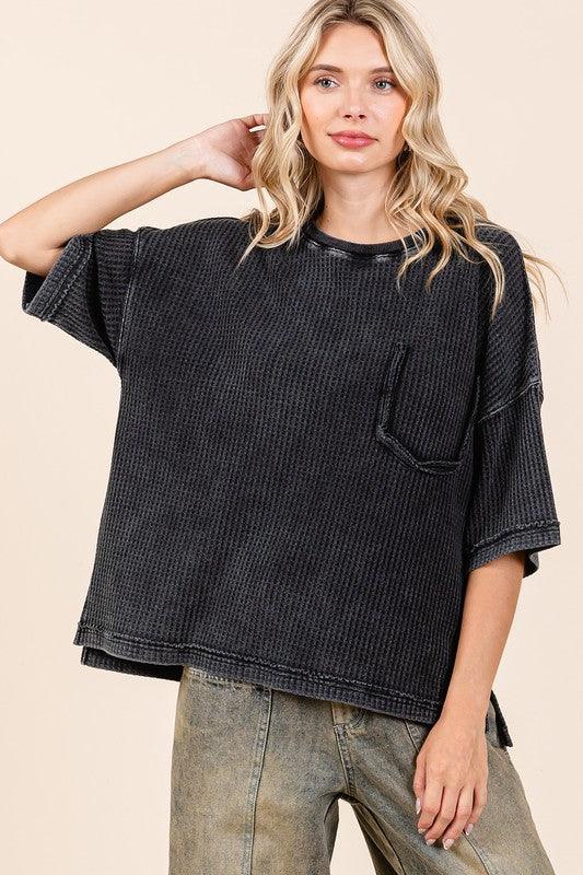 Mittoshop Mineral Wash Waffle Knit Short Sleeve Top Tops